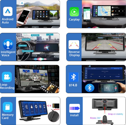 Portable Car Stereo for Wireless Apple Carplay & Android Auto,10.6 Inch HD IPS 1600x600 P Touch Screen