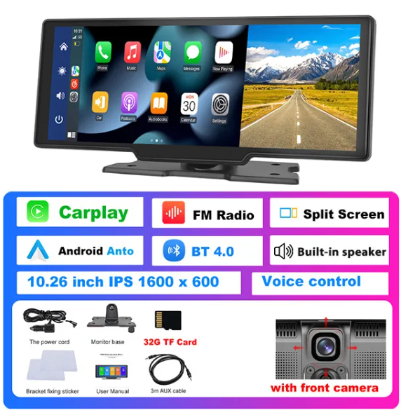 Portable Car Stereo for Wireless Apple Carplay & Android Auto,10.6 Inch HD IPS 1600x600 P Touch Screen