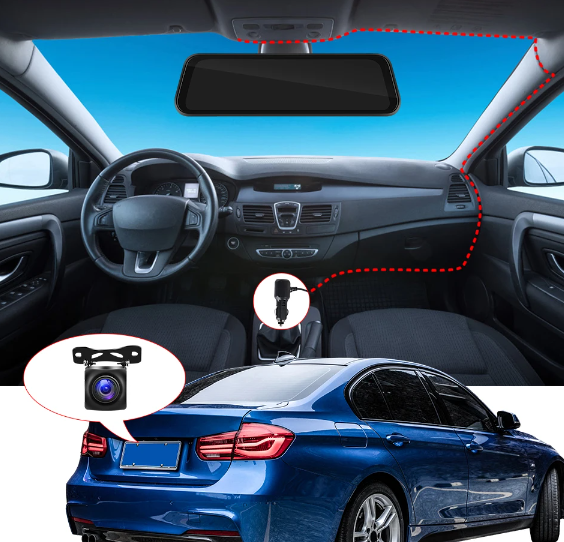 Mirror Camera for Car, Touch Screen Drive Recorder Front and Rear Camera, Voice Control